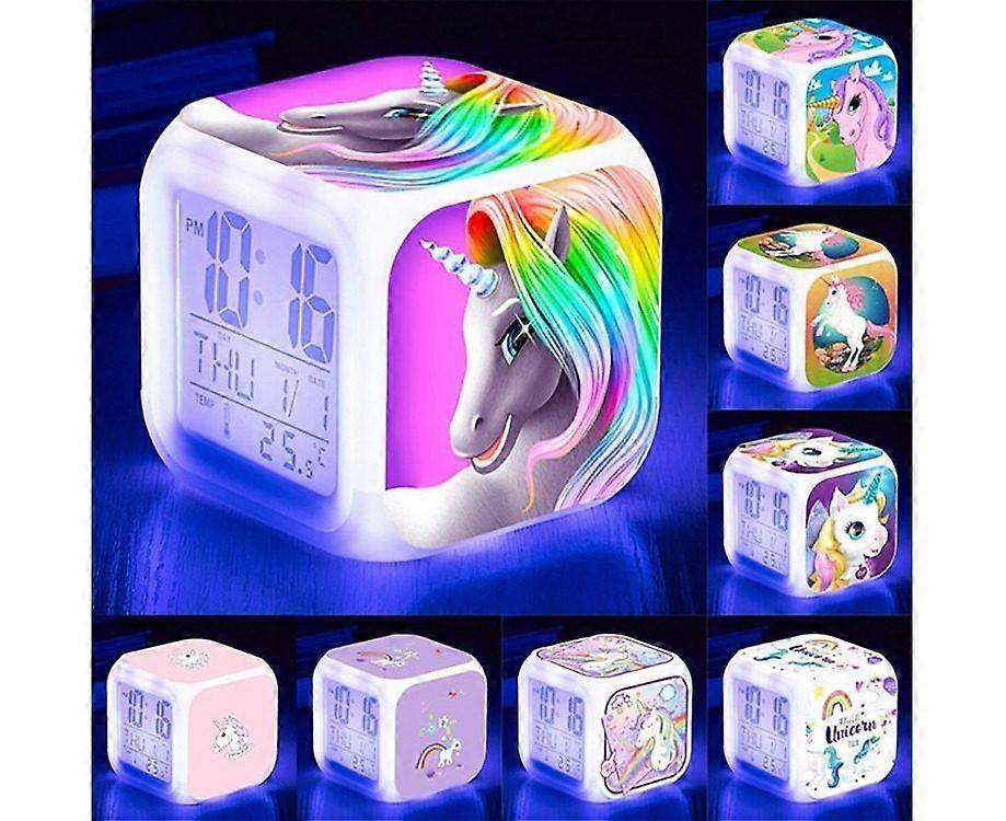 Colorful Unicorn LED Alarm Clock with 24-Hour Indicator & Mirror Finish - Perfect Gift for Kids & Adults