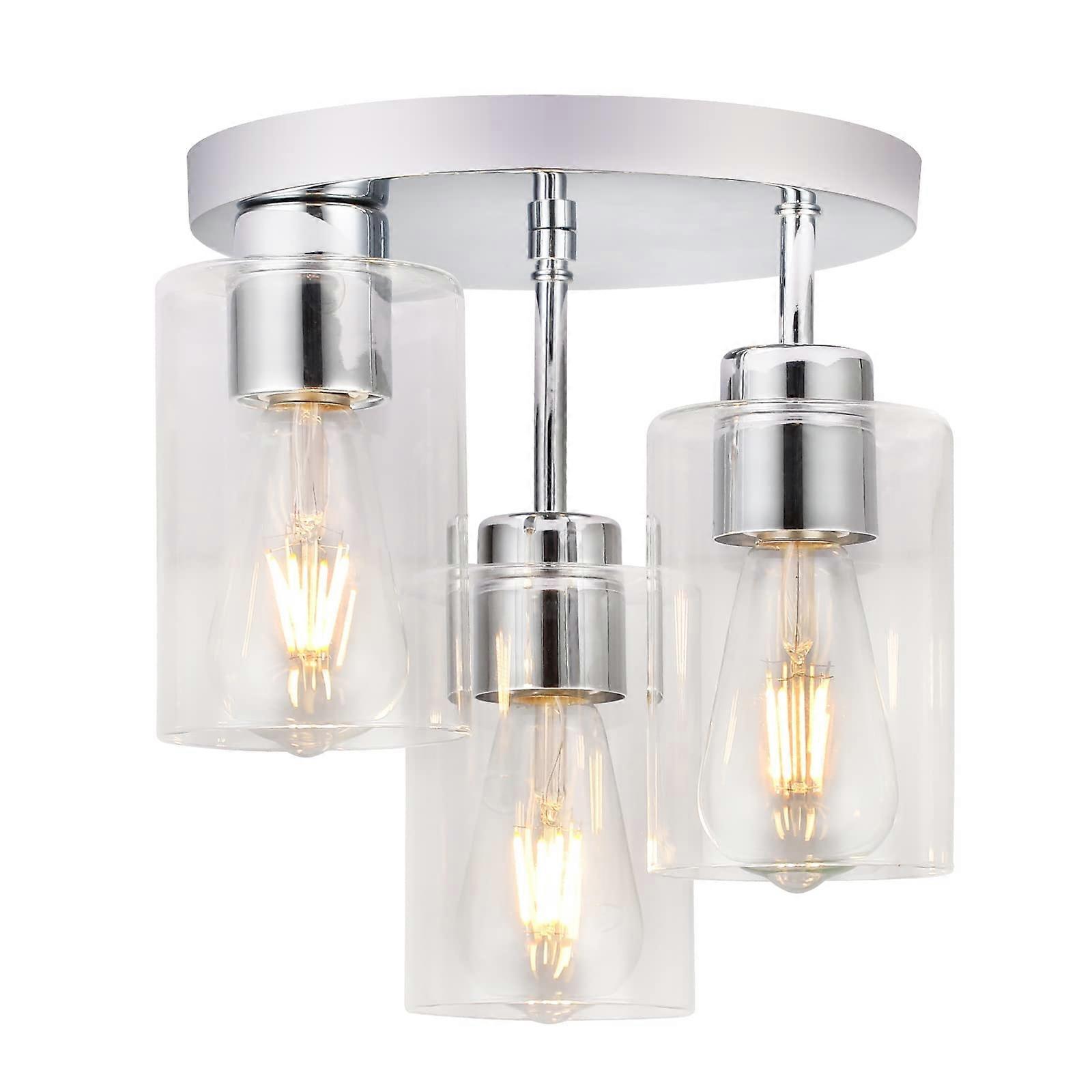 Semi Flush Mount Ceiling Light 3-Light Chrome Fixture with Clear Glass Shade for Modern Kitchen, Bedroom, Hallway E26 Socket