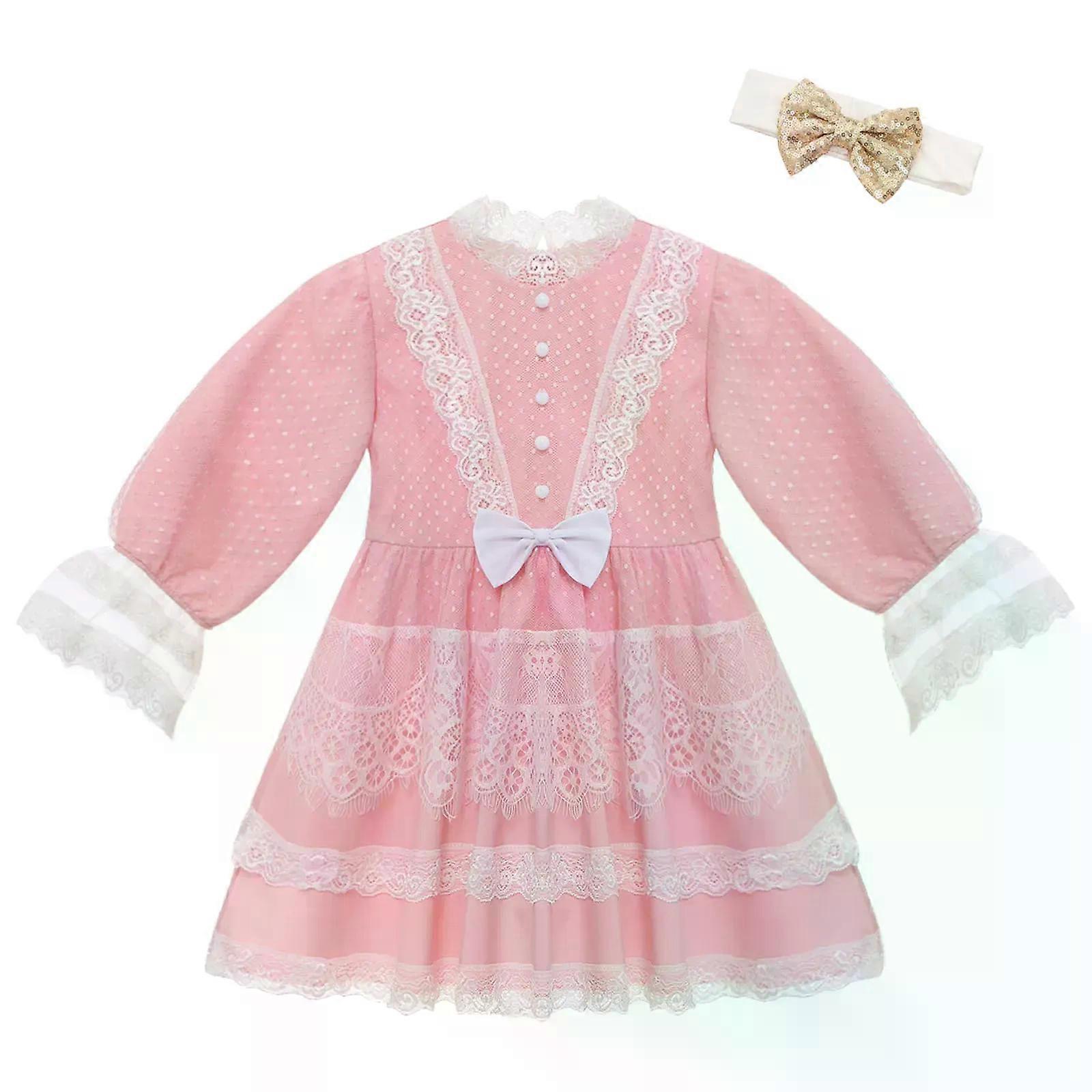 Infant Baby Girls Clothes Sweet Floral Lace Tulle Dress with Bowknot Headband Wedding Birthday Party Banquet Baptism Outfits