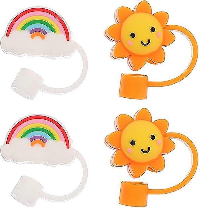 Silikon-Strohstopfen 4Pcs Trinkhalm-Abdeckung Wiederverwendbare Trinkhalmspitzen Niedliche Cartoon-Strohhalm-Spitzenabdeckung Spritzwassergeschützte Strohhalmspitzen (Regenbogensonne)