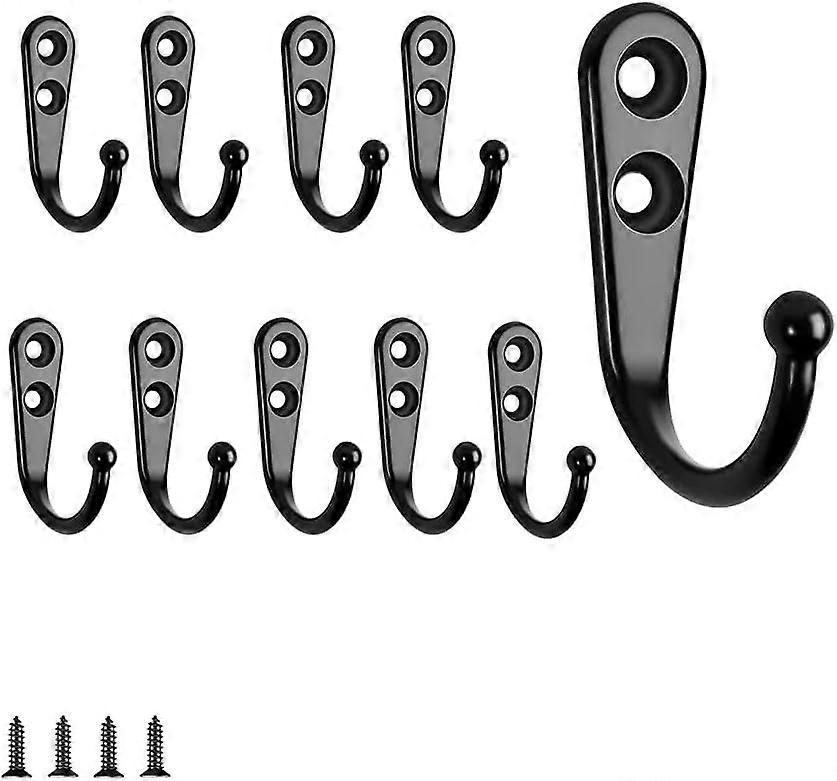 10 Pieces Single Hooks Black Wall Hooks Black Coat Hooks Equipped with Mounting Screws