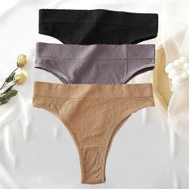 3Pcs Cotton Panties High Waisted Thongs Comfortable Sexy Underpants