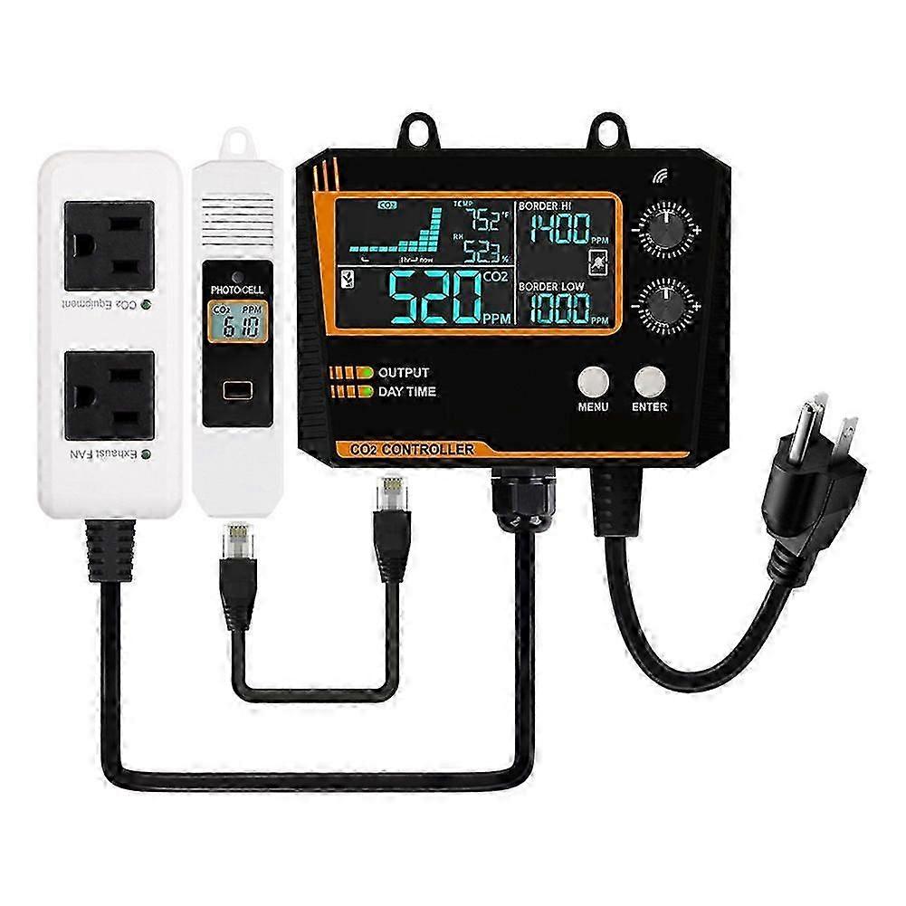 Carbon Dioxide Controller Dual Channel Split Probe CO2 Monitor CO2 Pressure Reducer Valve for Greenhouse US Plug A