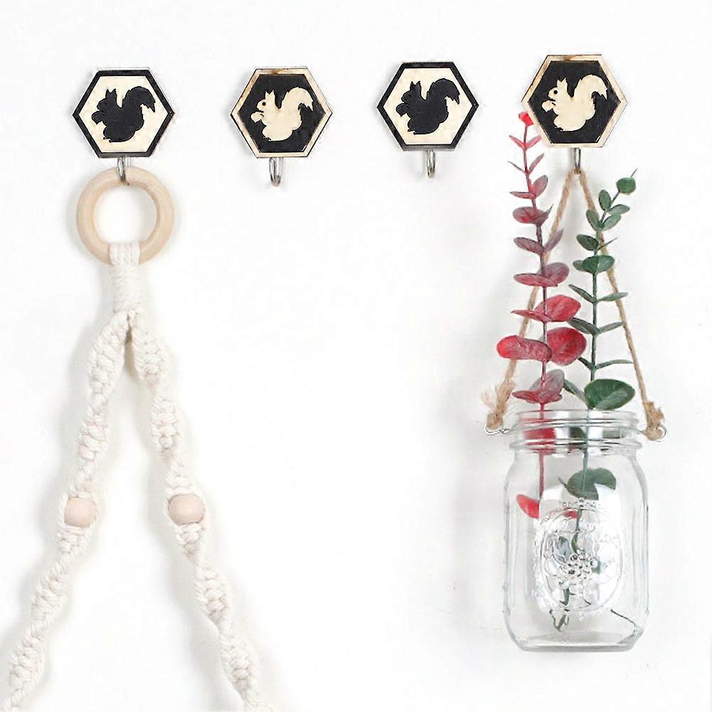 3Pair Animal Shape Wooden Wall Hooks Type B, 5.3x6.9cm, 4.4lb Load