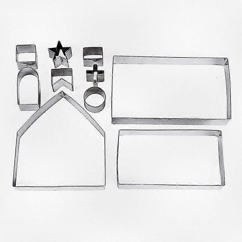 10 Piece Baking Kit for Creating Christmas Gingerbread Houses with Stainless Steel Cookie Moulds