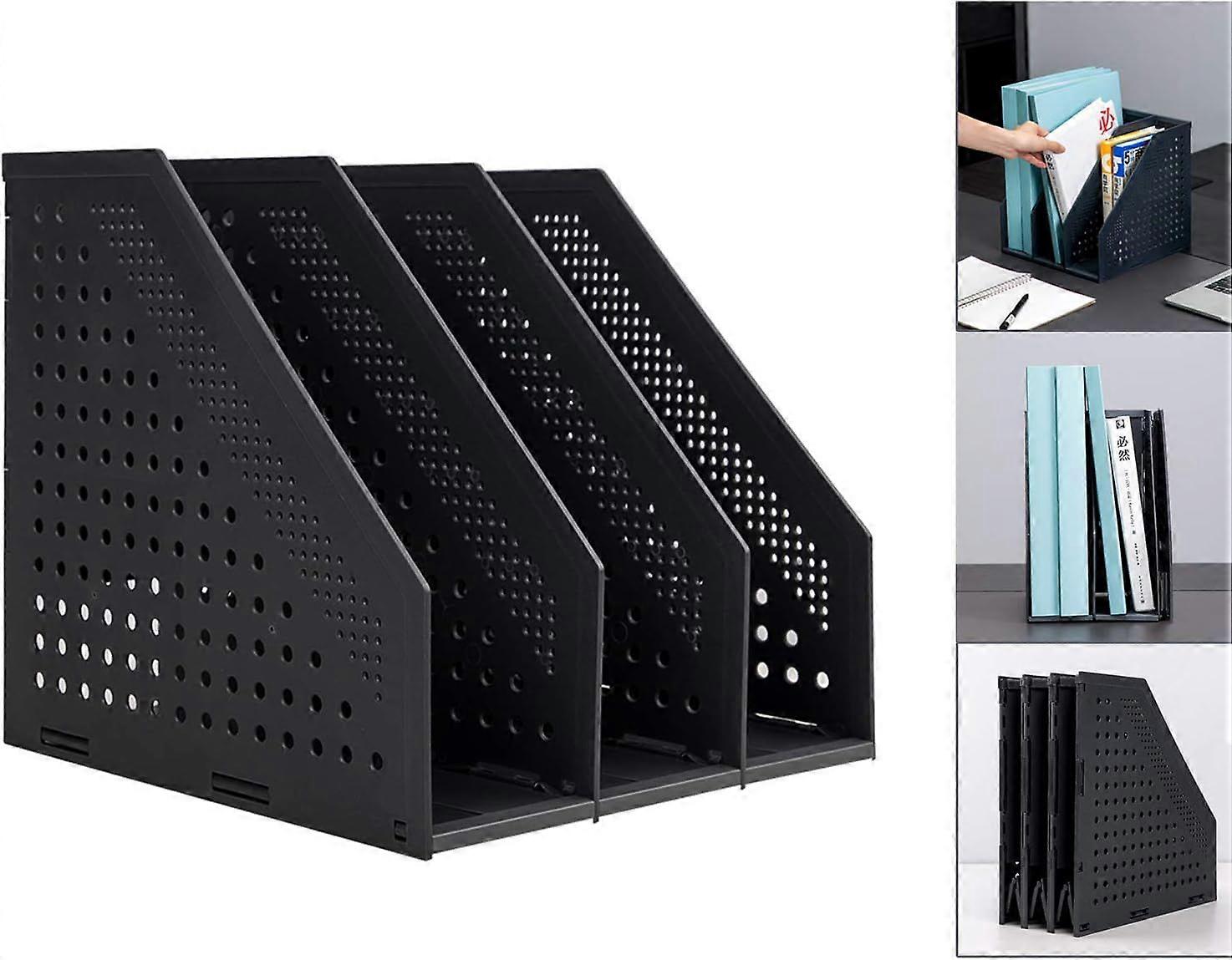 Collapsible Magazine File Holder/Desk Organizer for Office Organization and Storage with 3 Vertical Compartments