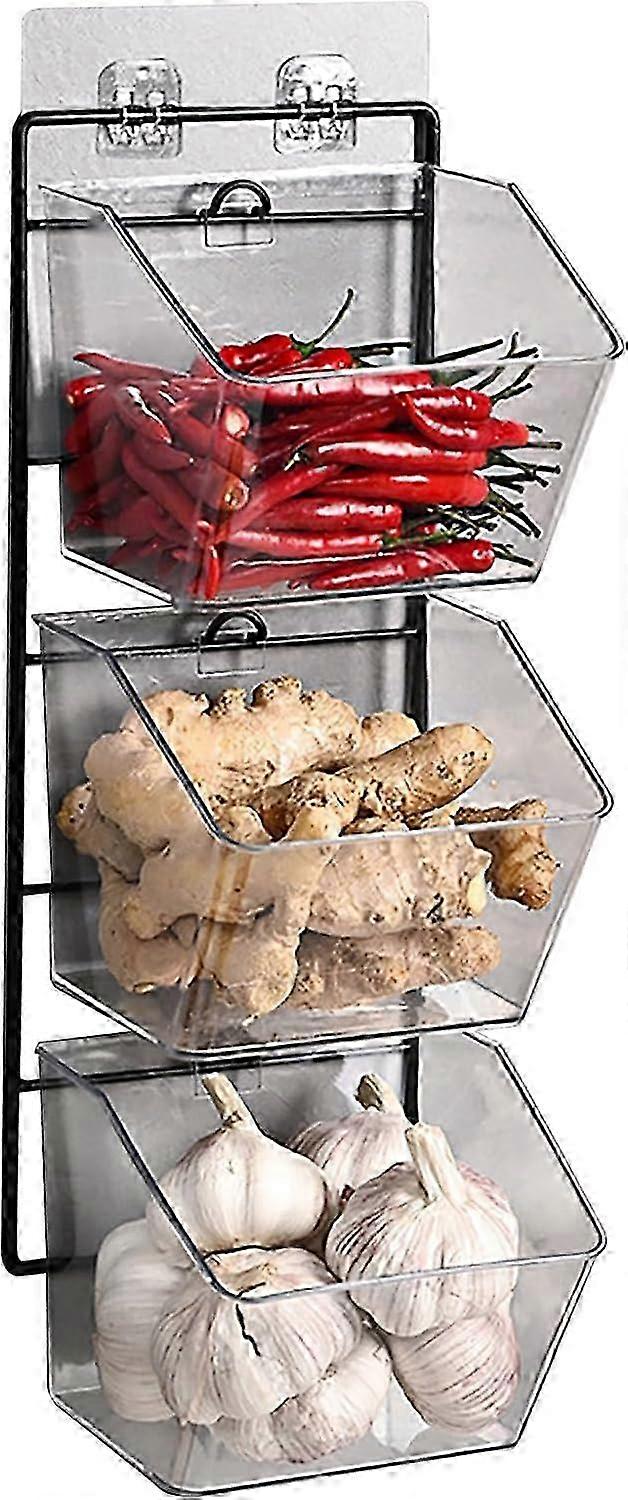 3-Tier Wall Mounted Kitchen Storage for Garlic Ginger Onion