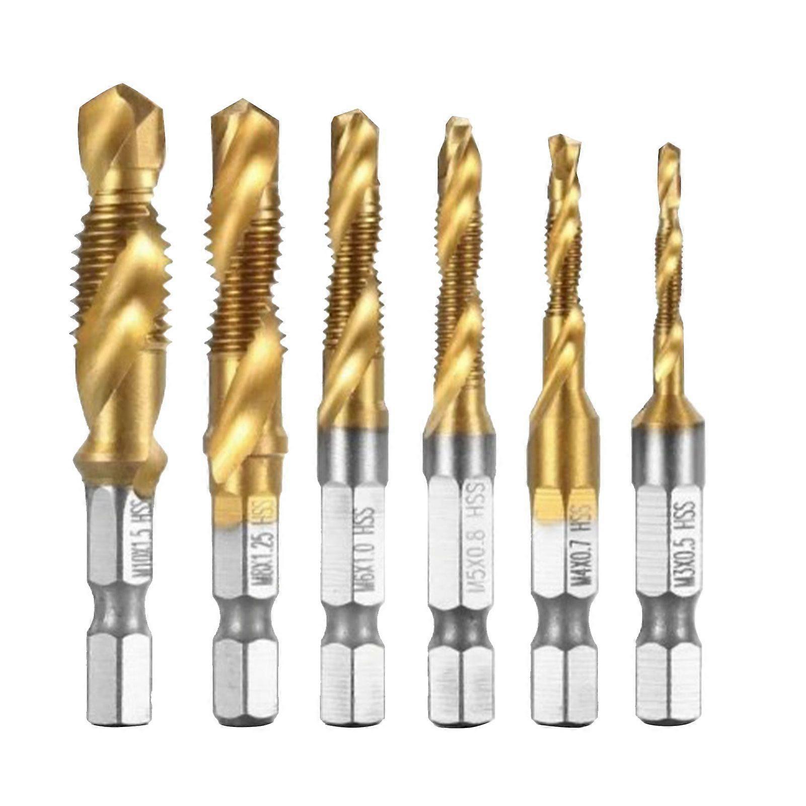 High quality  6pcs high speed steel hexagonal shank three-in-one compound taps