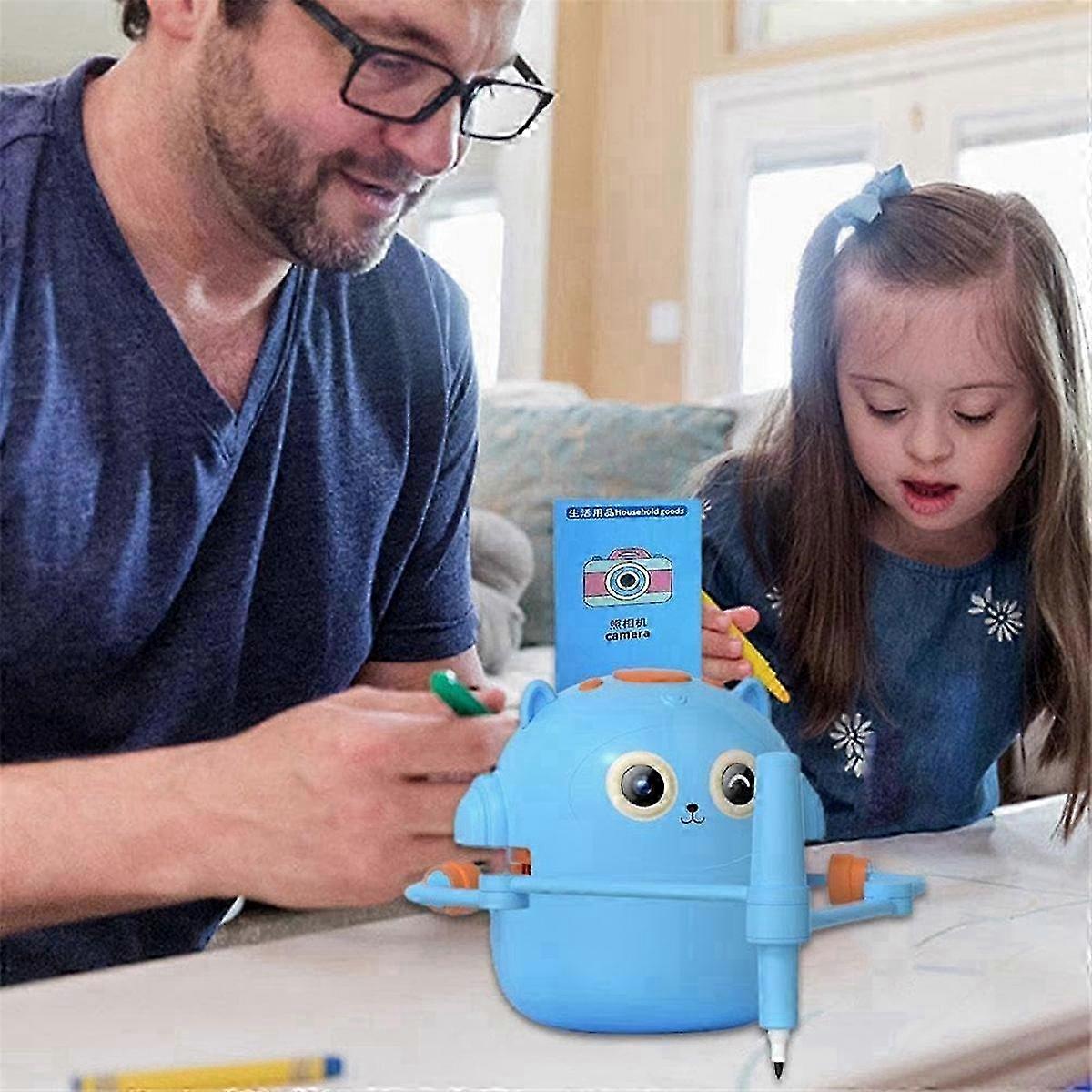 2025 Interactive Educational Drawing Robot, 100 Drawing Cards,Intelligent Drawing Robot, Early Educational Drawing Robot Blue