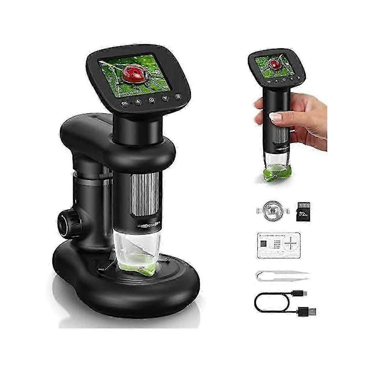 Handheld Digital Microscope With 2in Lcd Screen,1000x Pocket Microscope For Kids With 8 Led Lights