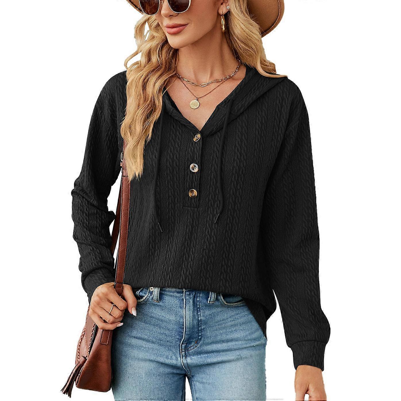 JKASHDK Women's Fashion Casual Autumn Winter Solid Color Print Long Sleeve V-Neck Blouses & Shirts