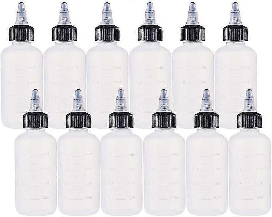 12 Pack 120ml Plastic Squeeze Bottles with Adjustable Measurement Nozzle & Twist Caps for Crafts, Glue, Kitchen Essentials