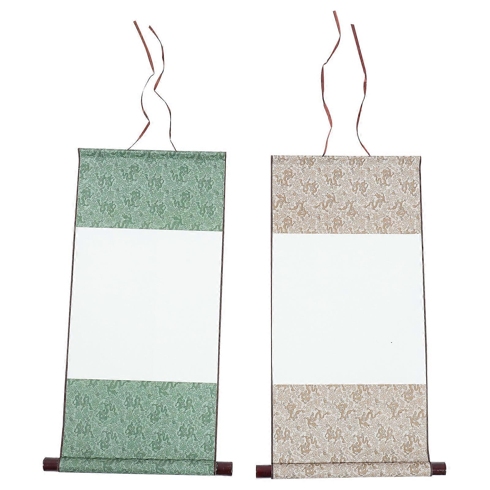 2pcs Traditional Chinese Hanging Scroll Paper for Calligraphy & Art Painting – Lightweight Blank Xuan Paper in Brown/Green, Suitable for Beginners &