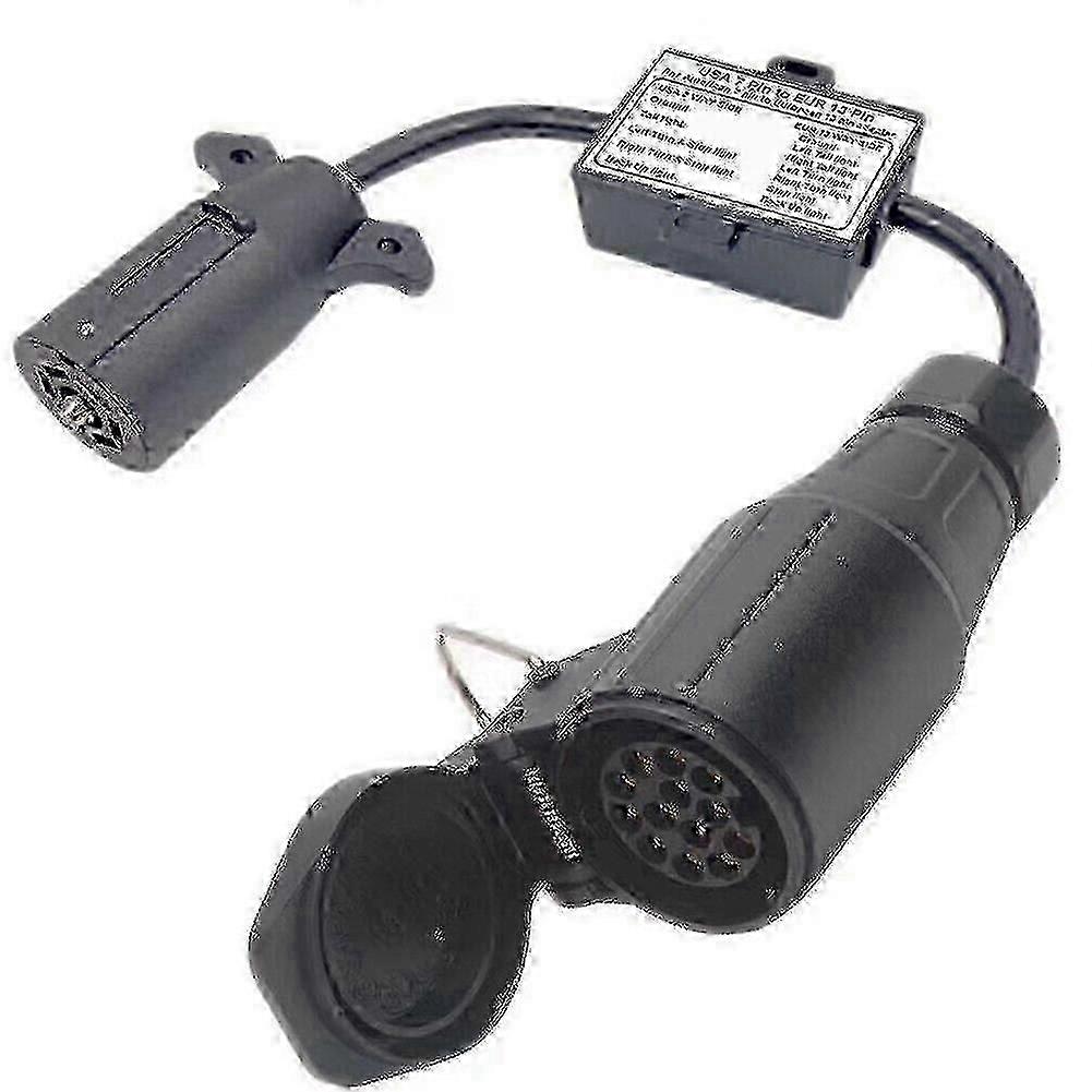 US to EU Trailer 7-Way Flat to 13-Pin Round Plug Vehicle Lighting Adapter Converter