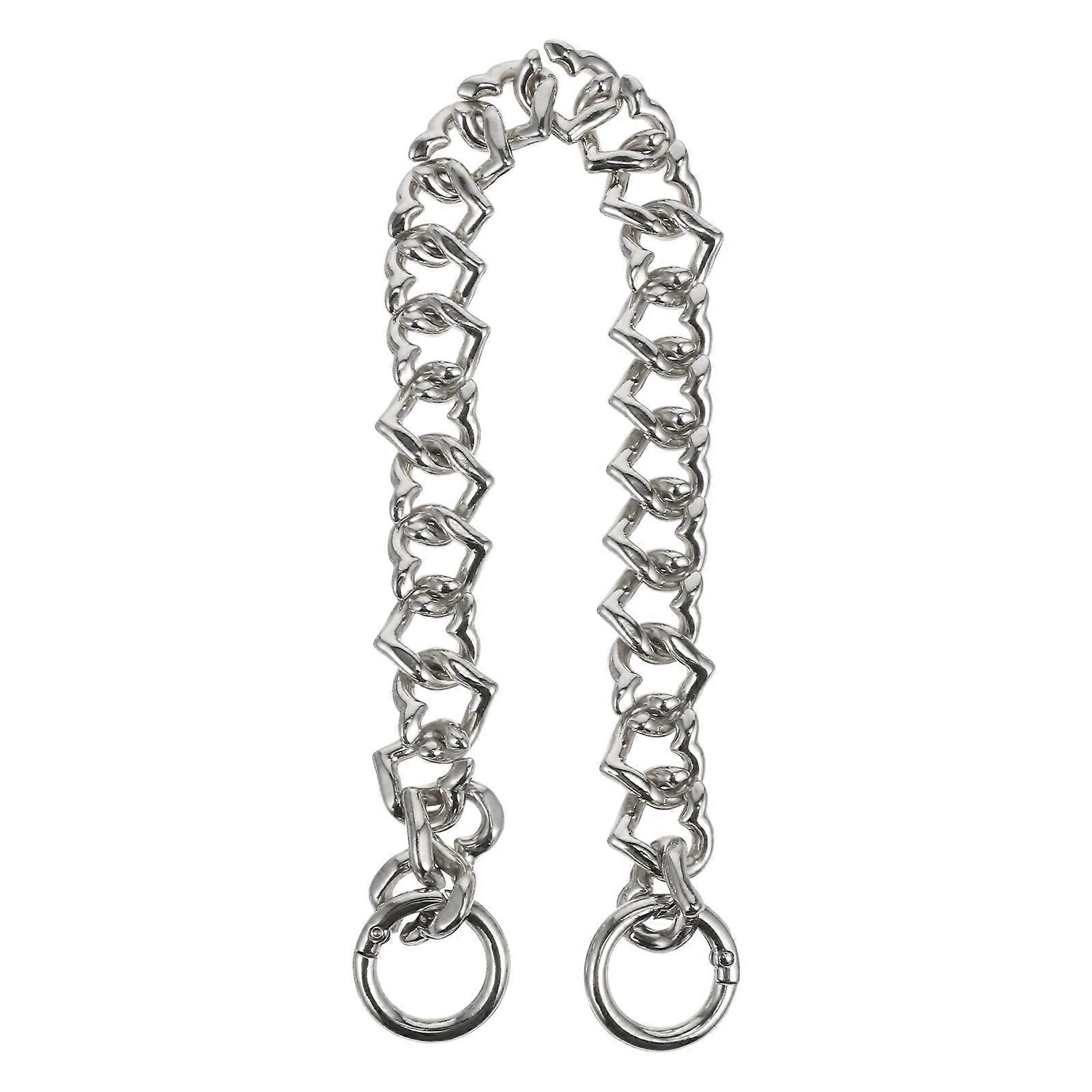 Women Bag Chain Heart Shaped Metal Handbag Chain Strap Casual Party Carry Small Objects Silver 1Pack
