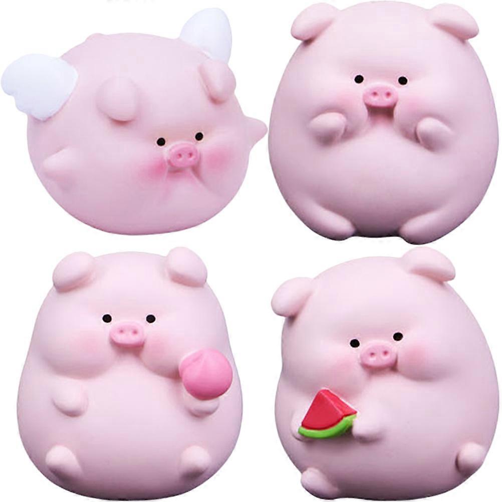 Creative Desktop Decoration Miniature Cartoon Piggy Toy Pink Resin Desk Craft Ornament Office Table 3.4x3.5x2.8cm 4Pcs