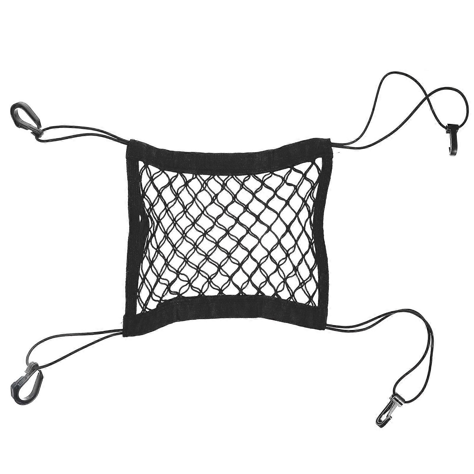 Black Car Backrest Organizer Mesh Bag Made of Polyester Durable Elastic Strap Design Great for