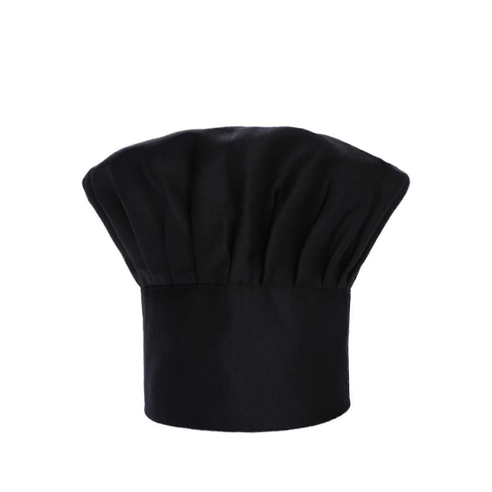 قبعة شيف قطن بولي للجنسين مع شريط مطاطي قابل للتعديل للرجال والنساء والطبخ ، أبيض ، 30 مم ، 1 قطعة ، أسود.