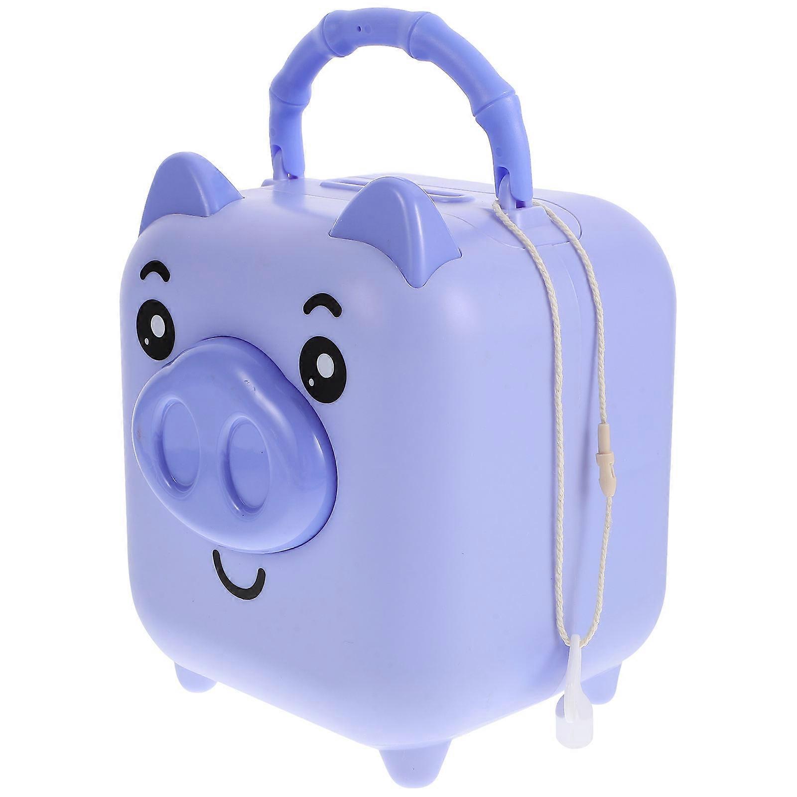 Saving Pig Shape Coin Container Portable Lockable Desktop Sky-Blue 11.4x14cm 1Pack
