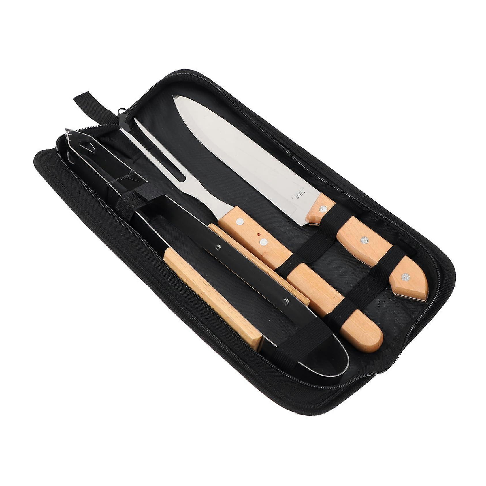 1 set BBQ grill accessory set partial tool set with grill tongs grill fork and carrying bag for camping picnic and garden parties