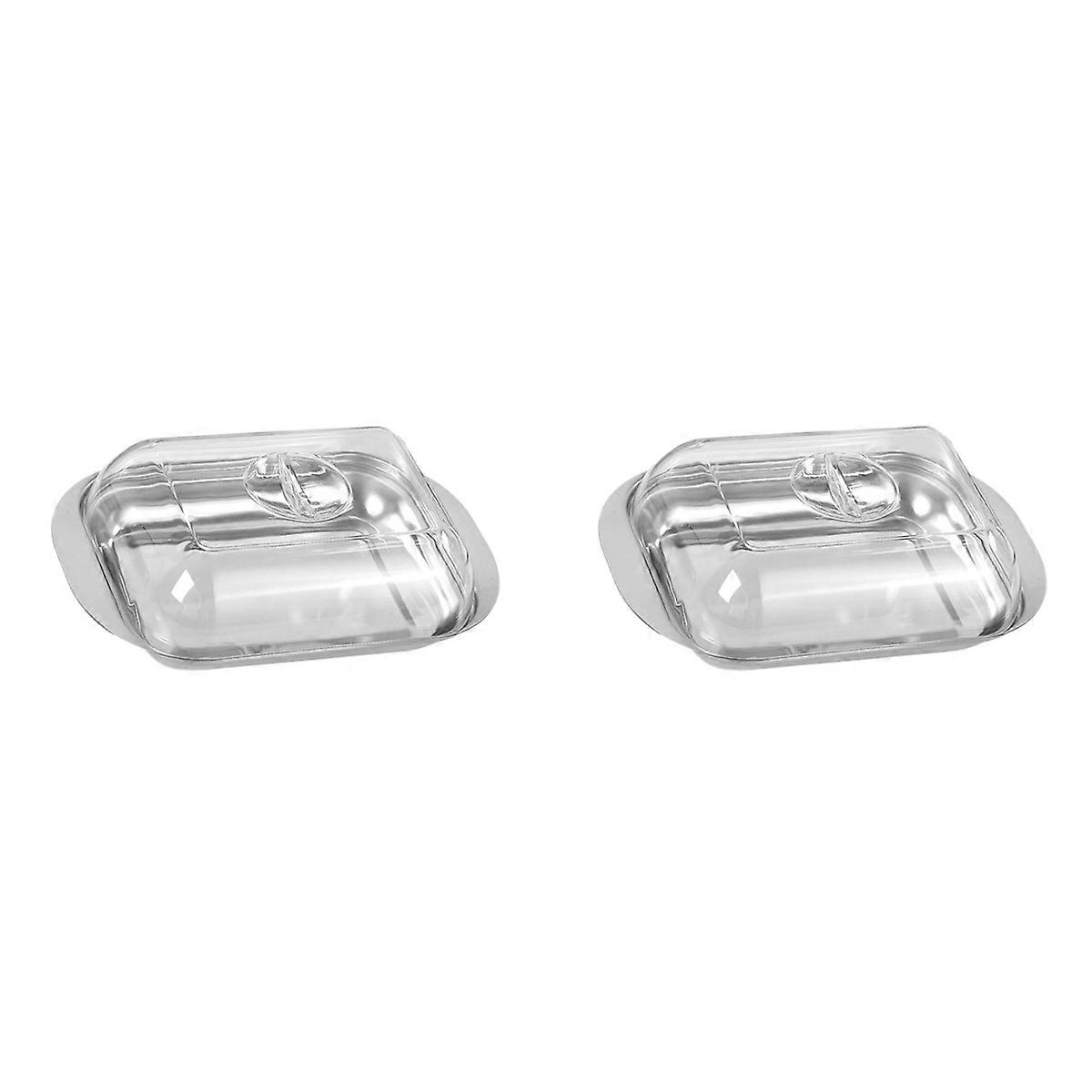 2X Butter Container - White Butter Fridge Storage Container Butter Storage Box,Metal Butter Box with