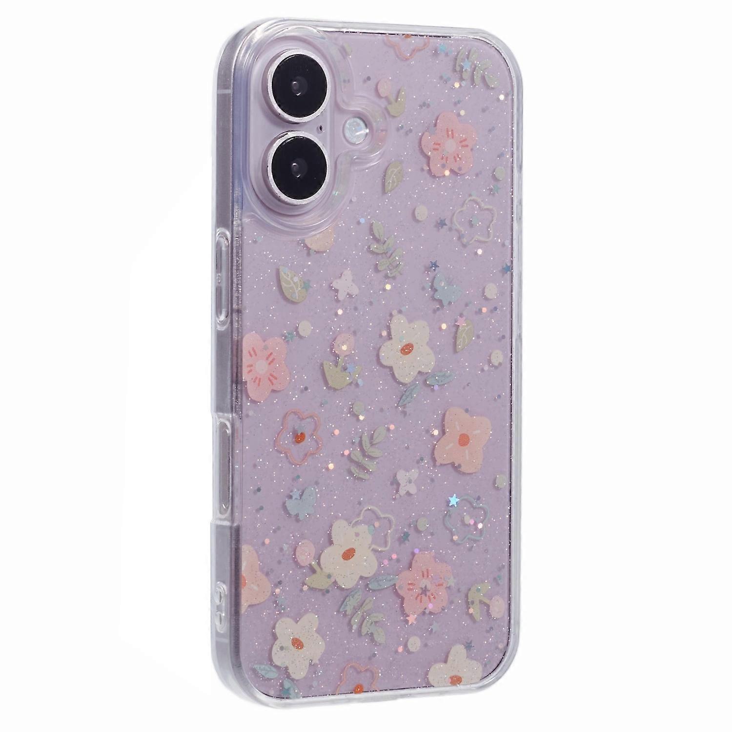 For iPhone 16 Case Glitter Flower Epoxy Shockproof Phone Cover