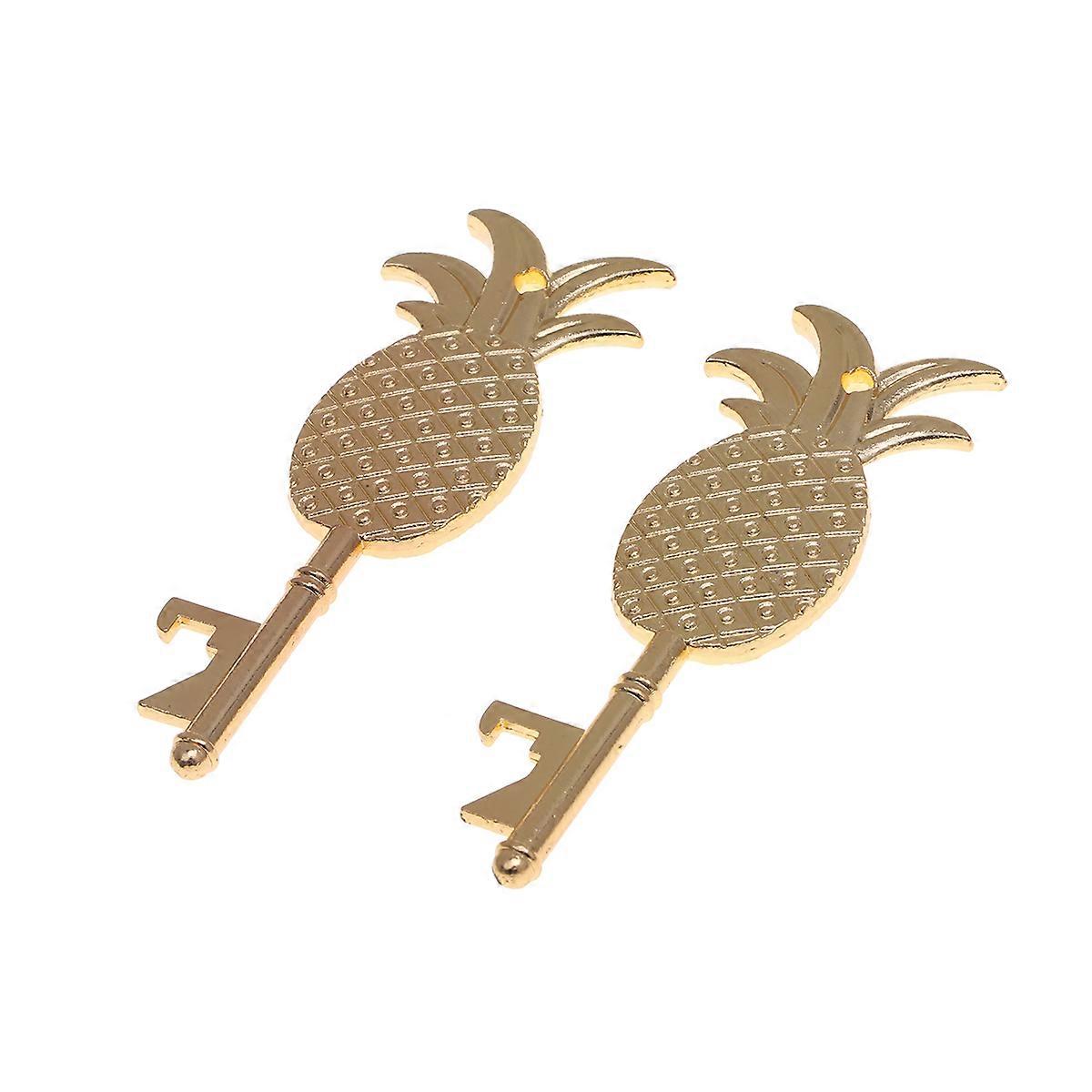 Gold Pineapple Bottle Opener Key Shaped For Wedding Tools 8.5x3.2x0.4cm Home Use 2Pcs