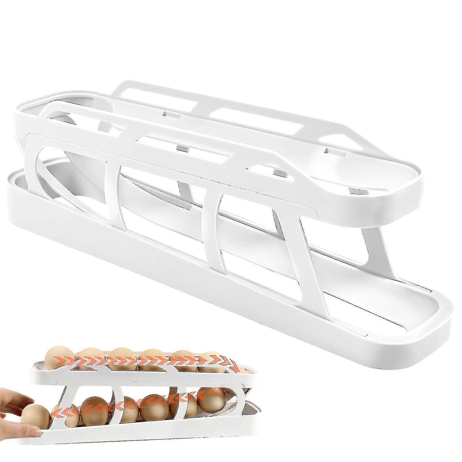 Automatic Egg Dispenser, Rolling Egg Holder, Refrigerator Egg Roller, Kitchen Egg Storage Container - White