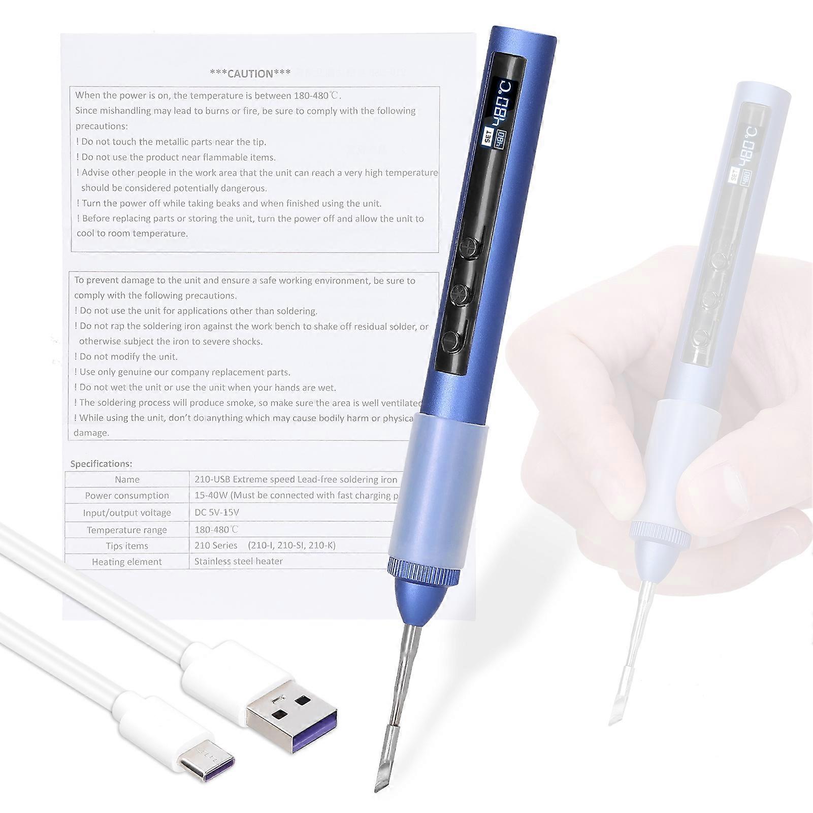 Intelligent soldering iron with temperature setting and calibration functions equipped with an OLED display