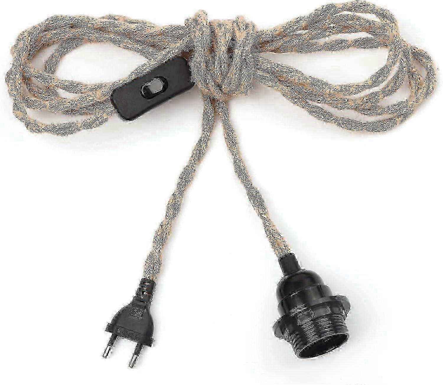 Hemp Rope Chandelier 4.5m Cable, E27 Socket Switch with Bulb Cable Wire, For DIY Industrial Pendant Light