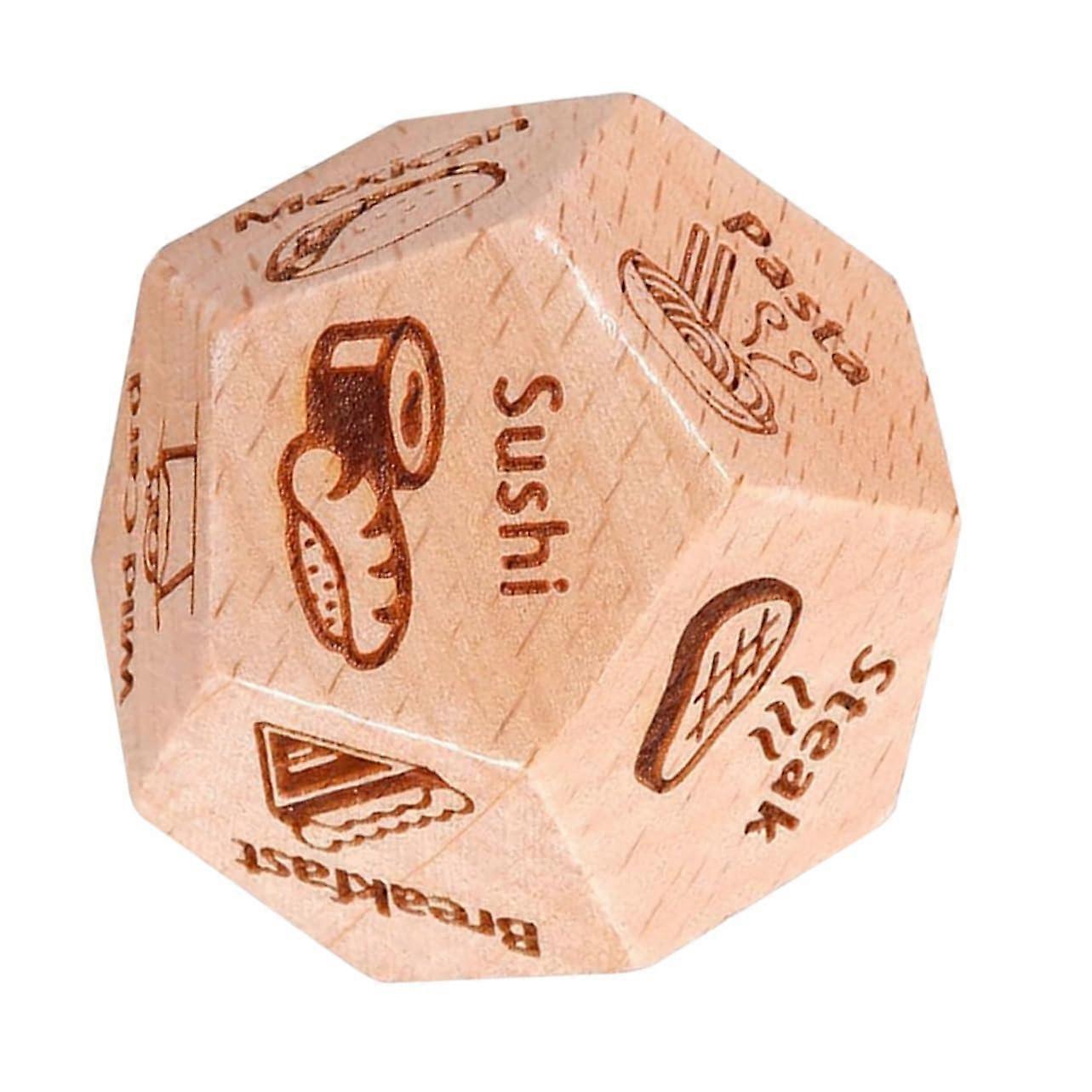Food Decision Dice Wooden Party Game Cube for Meal Choice and Fun Gathering Light Brown