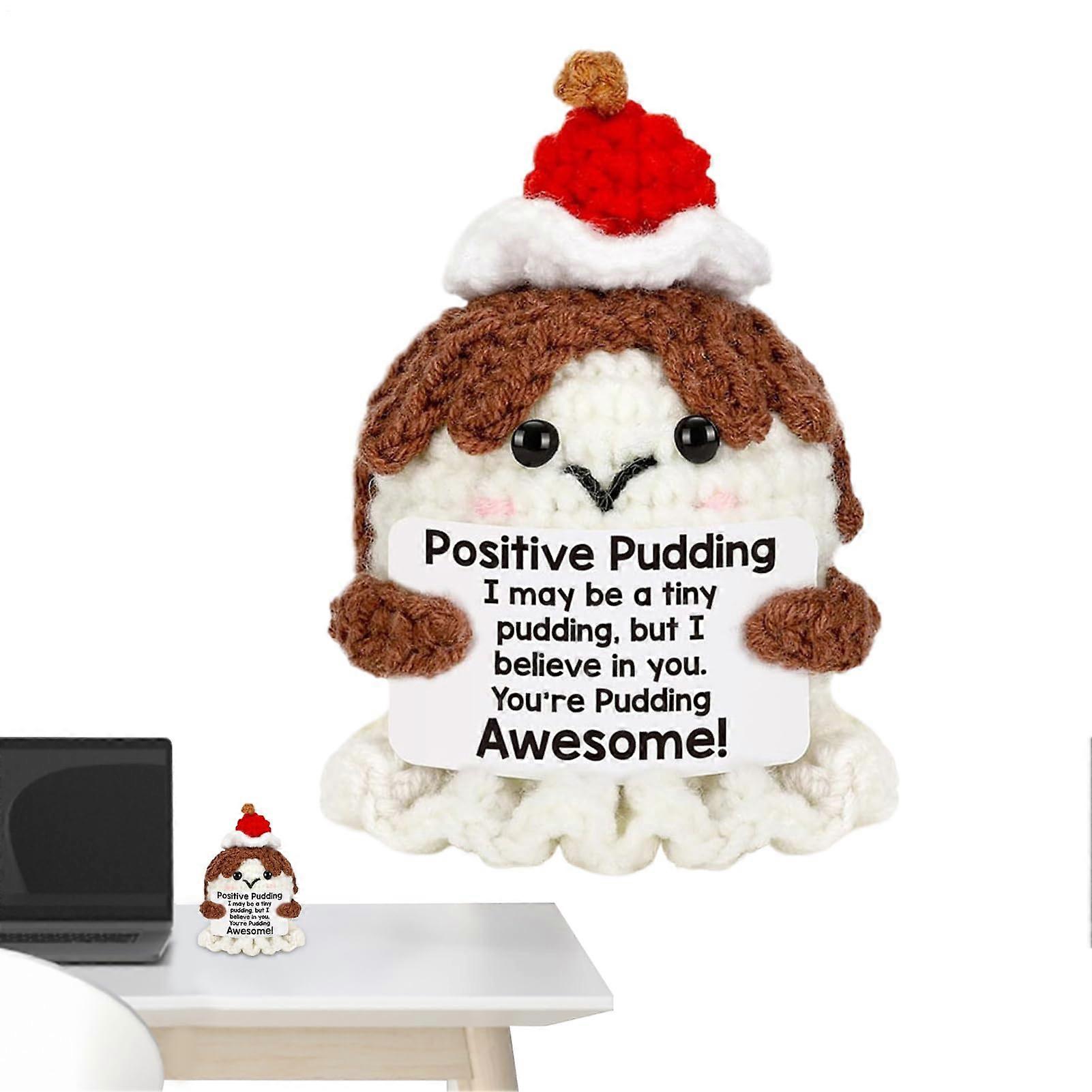 Positive Strickaccessoires - Häkel Pudding Plush Toy with Motivational Quotes for Birthdays, Nurses, Teachers, and Friends