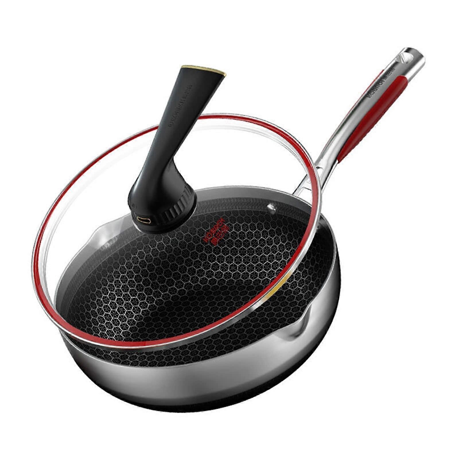 Saucepan 28 cm Stainless Steel Frying Pan Honeycomb Wok Set with Lid 24 cm Kitchen Cookware Non-Stick Induction Compatible