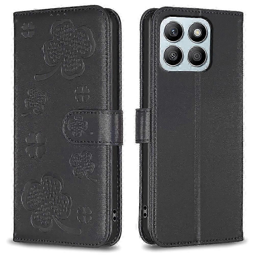 For Honor Compatible X8b 4G Leather Case Wallet Phone Cover Imprinted Clover Pattern