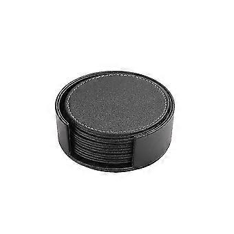 Sous-verres ronds en cuir noir, lot de 6, modèle 2025, en cuir PU.