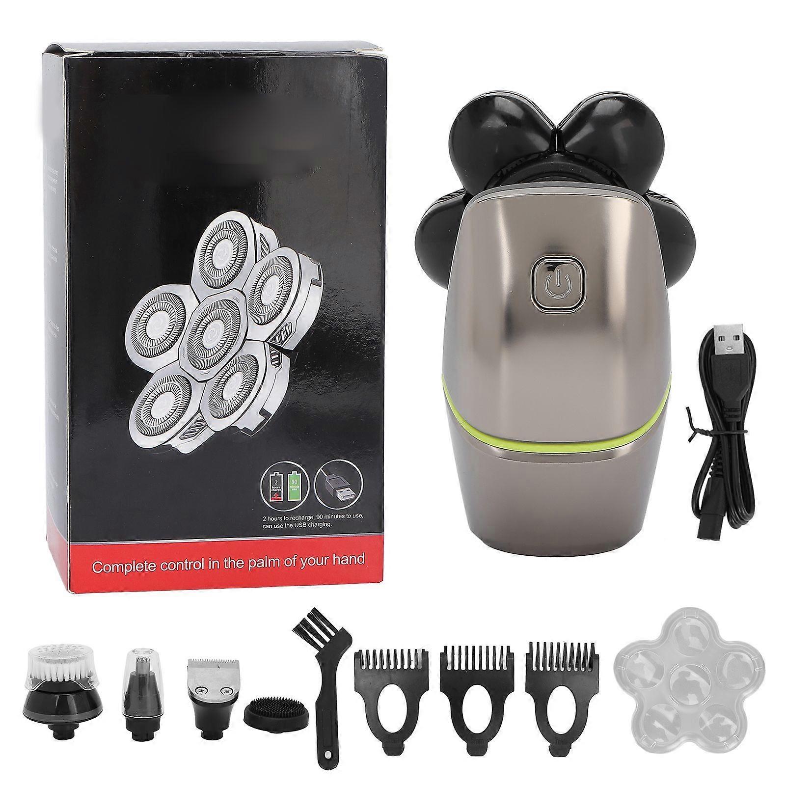 מכונות גילוח ראש חשמליות 6 להבים ראש IPX6 עמיד למים USB נטענת רב תכליתית ערכת טיפוח שיערYMMR)