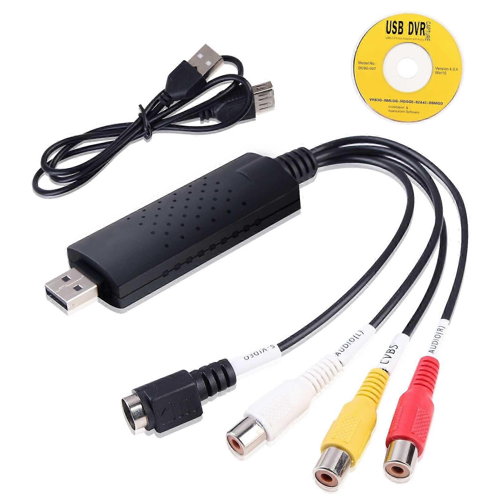 USB 2.0 Audio Video Grabber Converter VHS to PC Digitize Video Capture Card for VHS VCR DVD Hi8, Compatible with Windows Mac