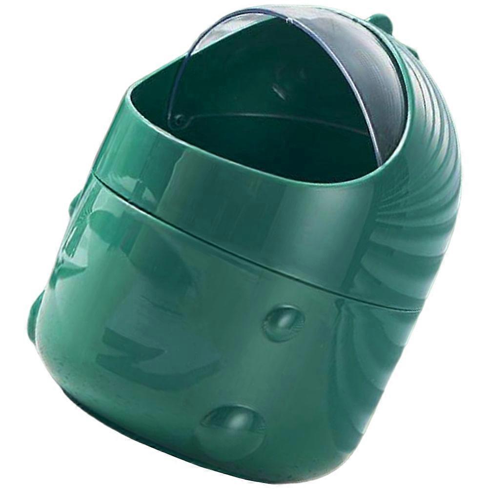 Tabletop Trash Can Mini Desktop Trash Bin Household Trash Bucket Cartoon Dinosaur Shape Dark Green 20X16X16CM Sealed Design with Lid 1Pack