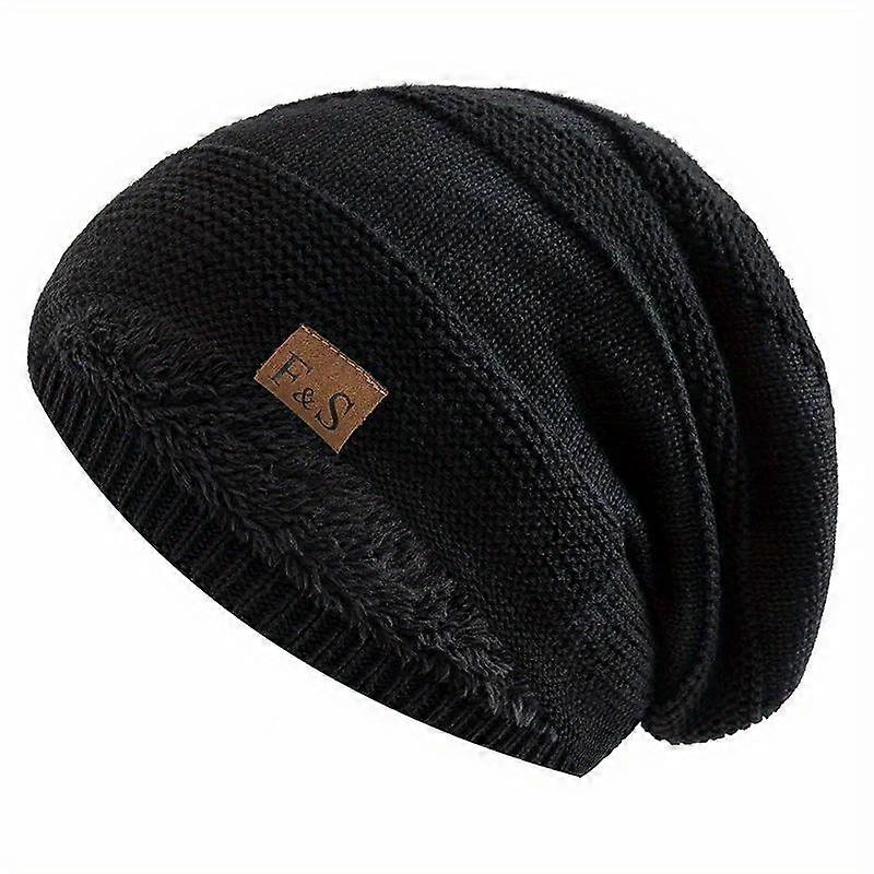 Unisex Slouchy Winter Hats Warm Fleece Lined Beanie Cap Men Women Casual Label Decor Winter Mixed Color Knitted Hats