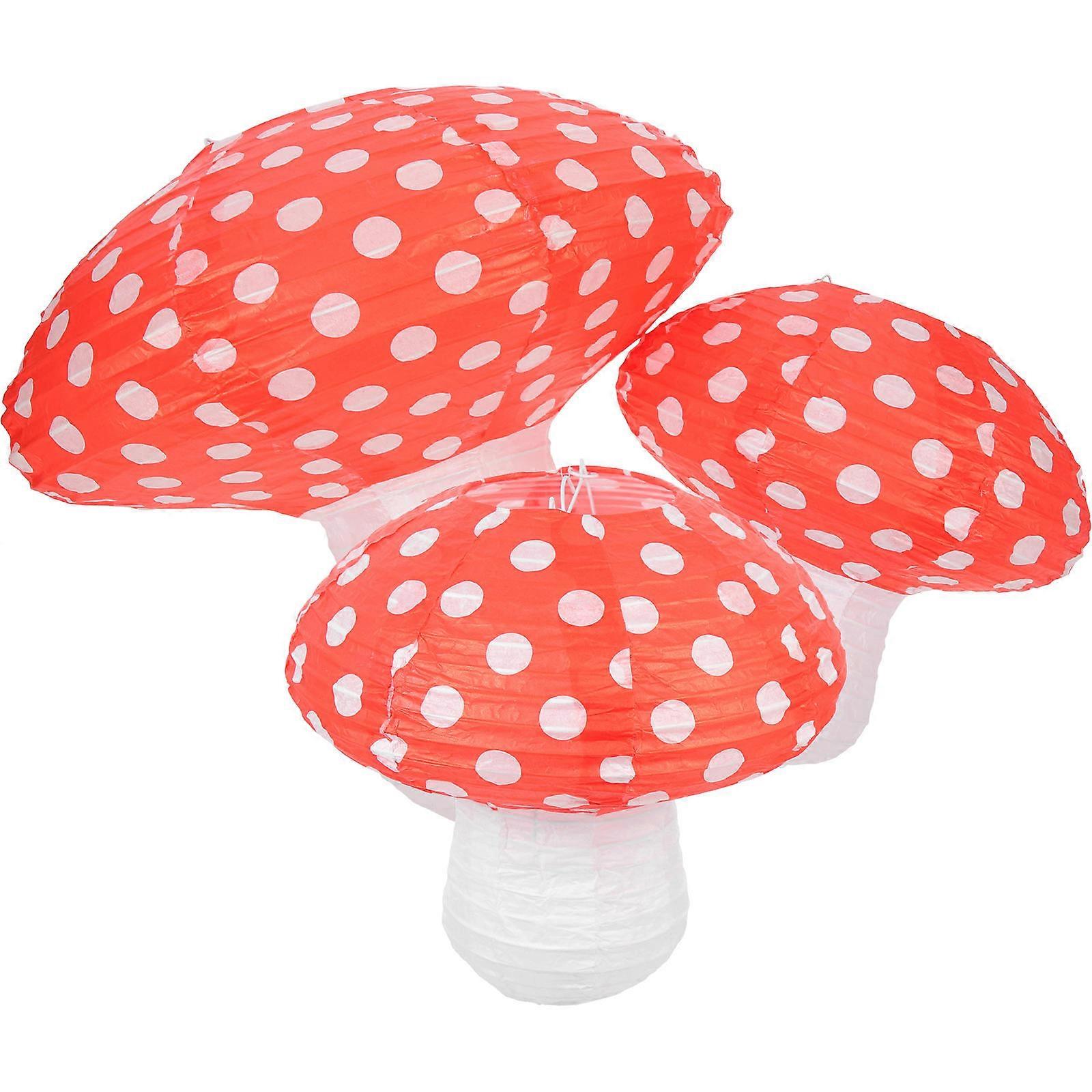 Mushroom Shaped Paper Lantern for Decoration Red Color Easy to Install with Folding Design 3 Pieces