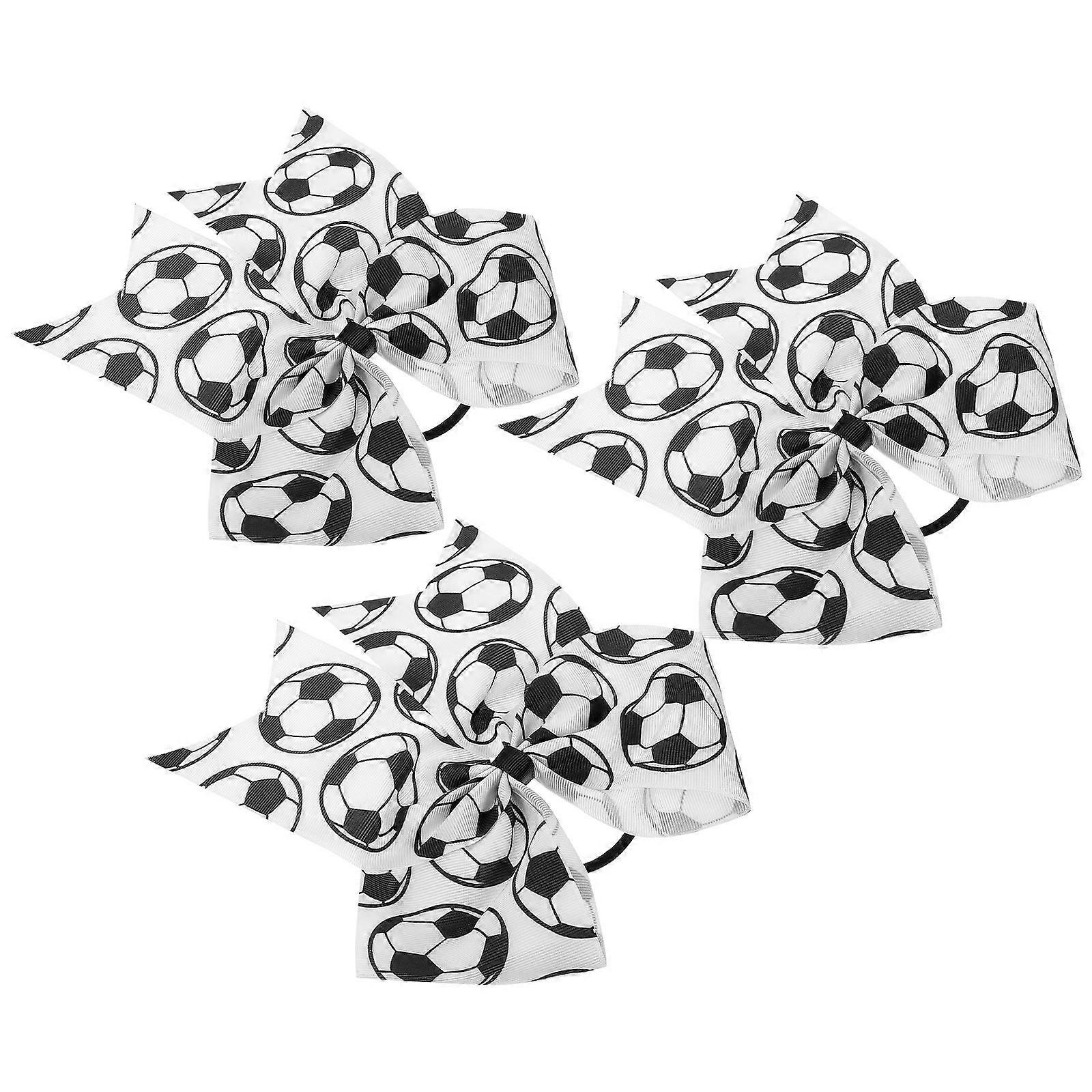 3Pcs Decorative Ponytail Holders Featuring Soccer Pattern For Children In White Preventing Slipping