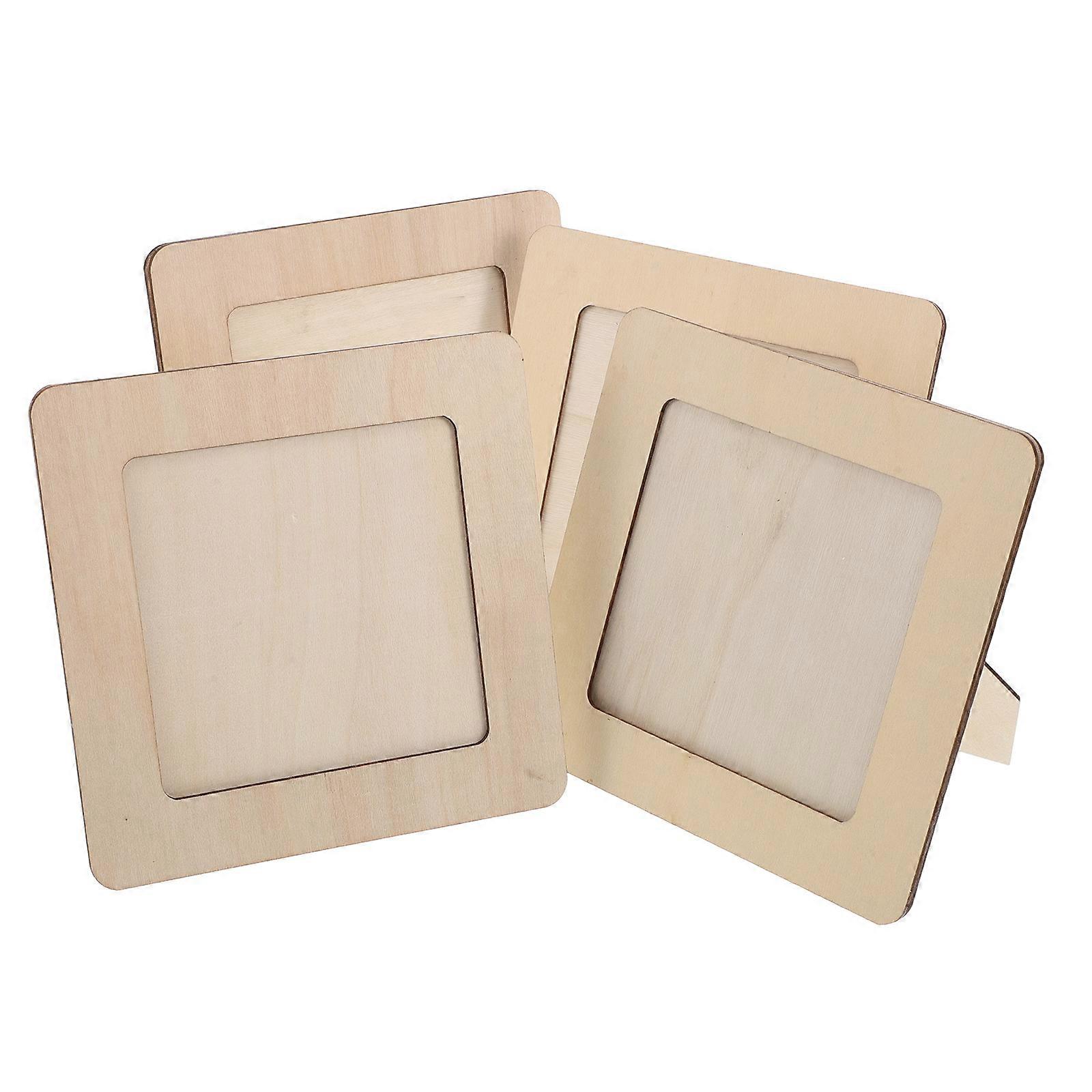 4pcs DIY Wooden Photo Frames Unfinished Uncolored Wood Picture Frames Desktop Blank Frame Set
