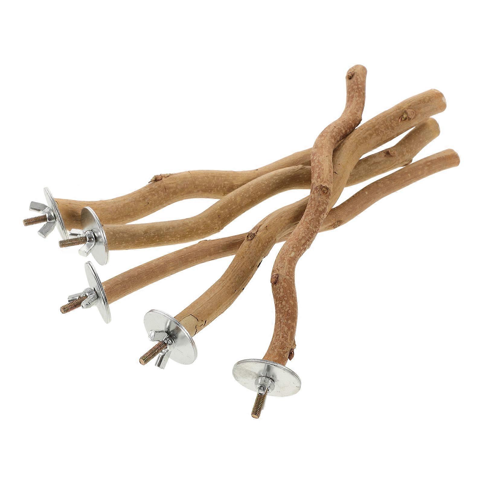 Natural Wood Bird Perch Stand – 5pcs Set, Stable Mounting Claw, Grinding & Resting Platform for Cockatiels, Parakeets & Parrots Exercise
