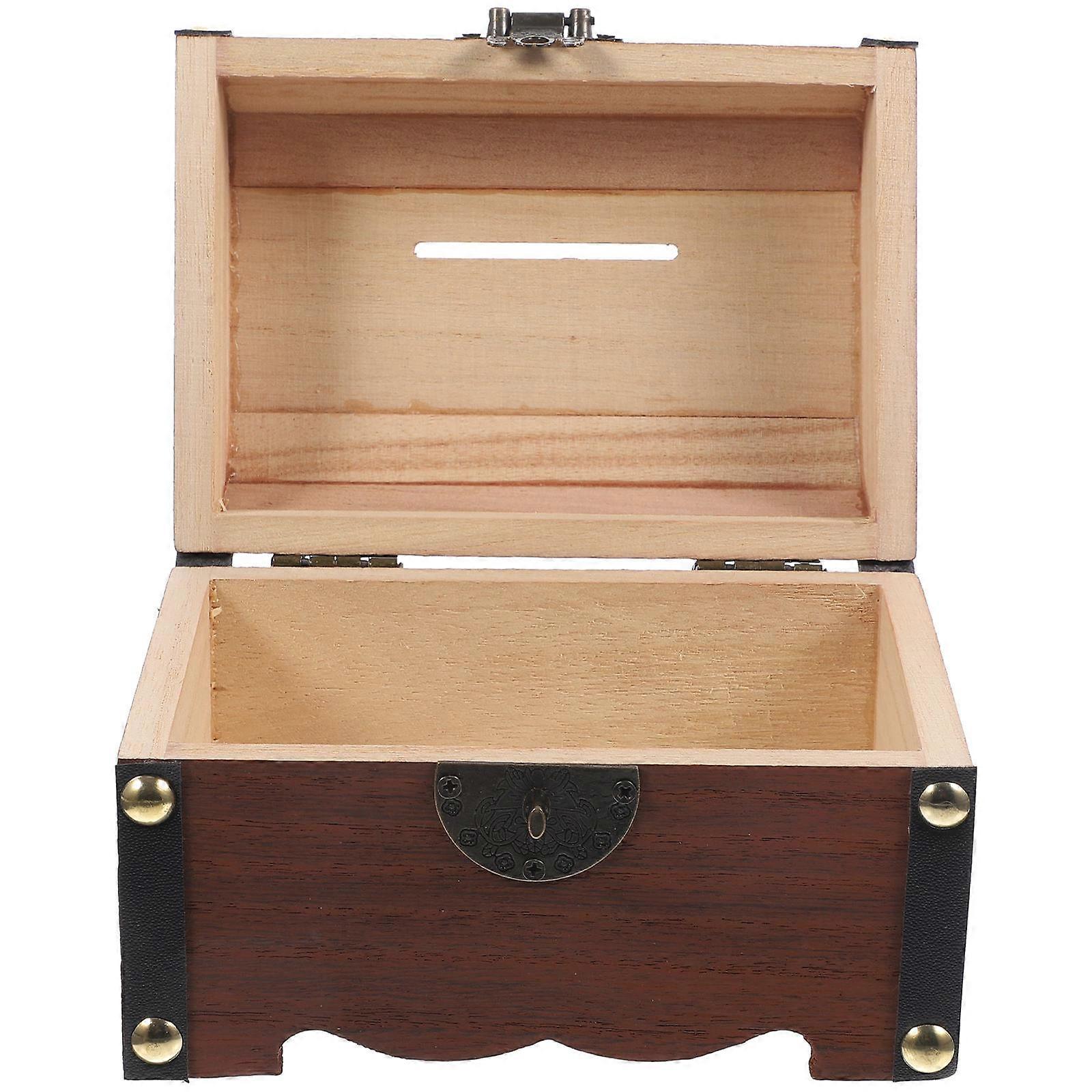 Lockable Wooden Piggy Bank Retro Treasure Chest Storage Box with Flipping Lid for Birthdays, Festive Occasions, Jewelry Storage and Money Saving