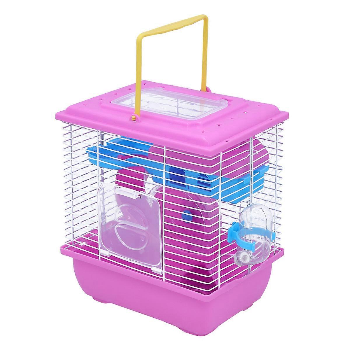 Double Layer Acrylic Hamster Cage with Sunroof for Small Pets Portable Pet House (Red)