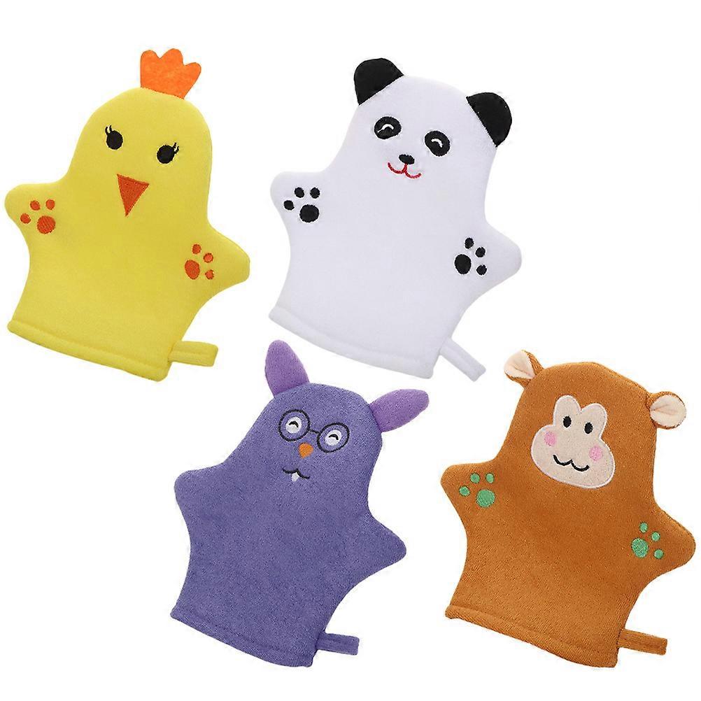 4pcs Cute Animal Bath Mitts Gentle Exfoliating Gloves for Skin Scrub & Foaming Bath Spa Use