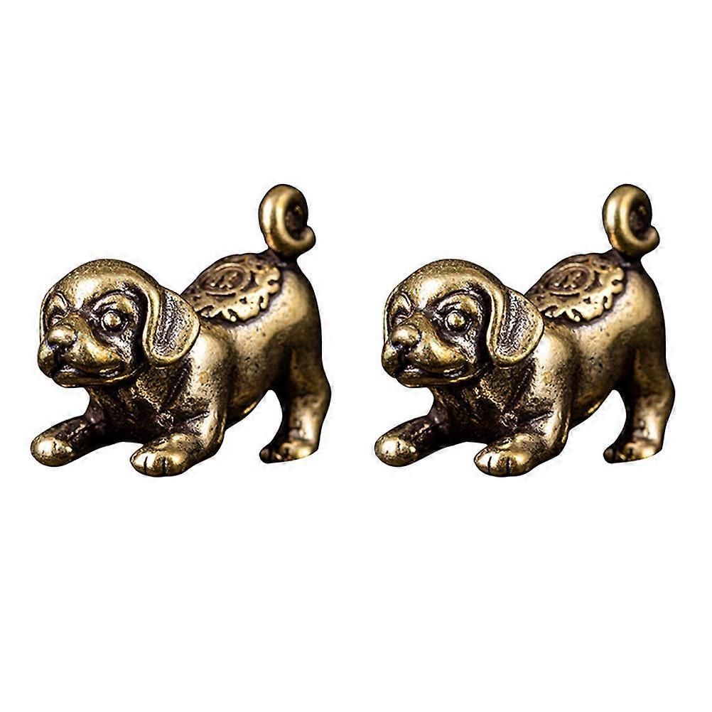 Golden Copper Dog Modeling Necklace Home Decor Set for Furniture 2Pcs