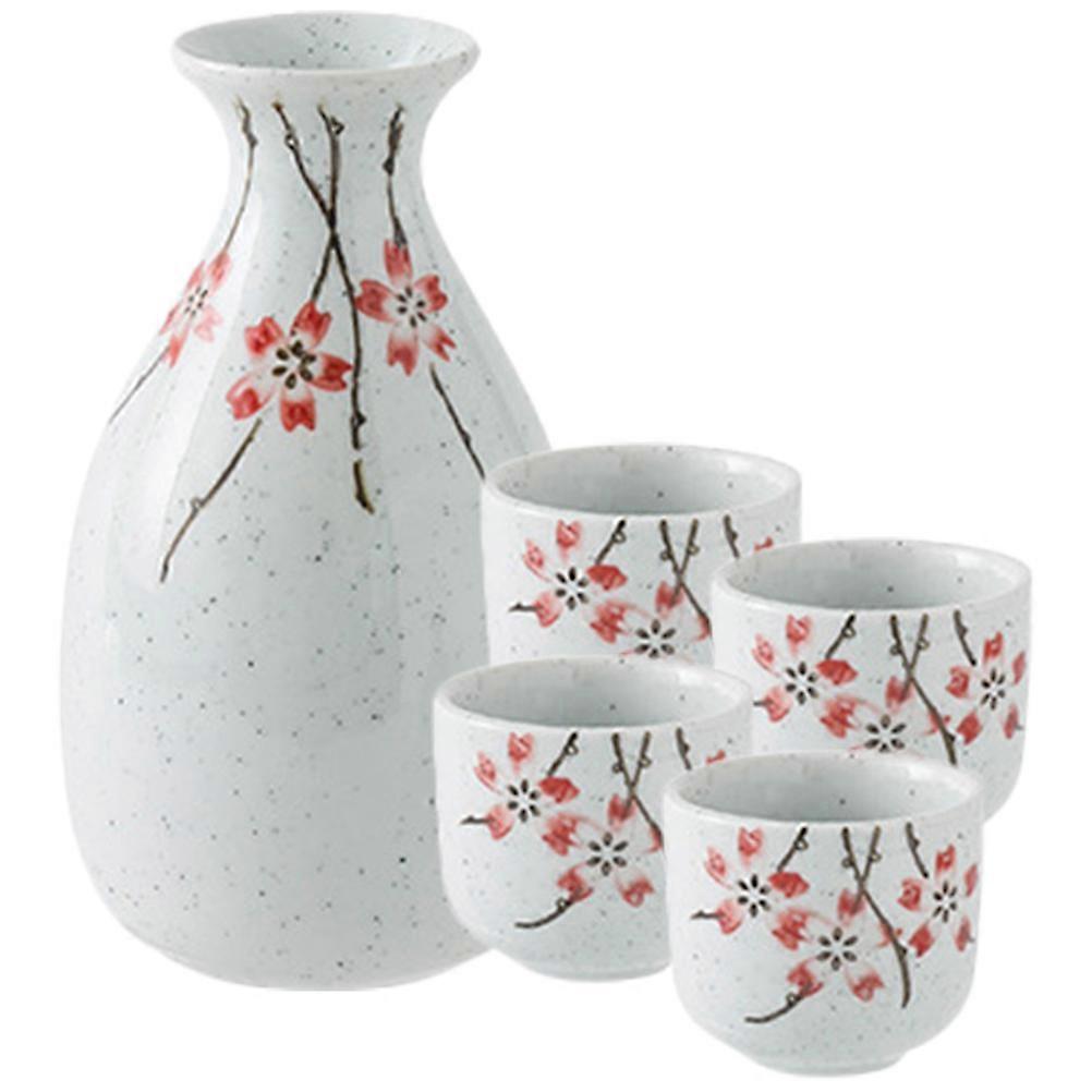 Traditional Japanese Style Sake Pot And Cups Set For Home Use And Restaurants In White Ceramic Material With Workmanship 1 Set