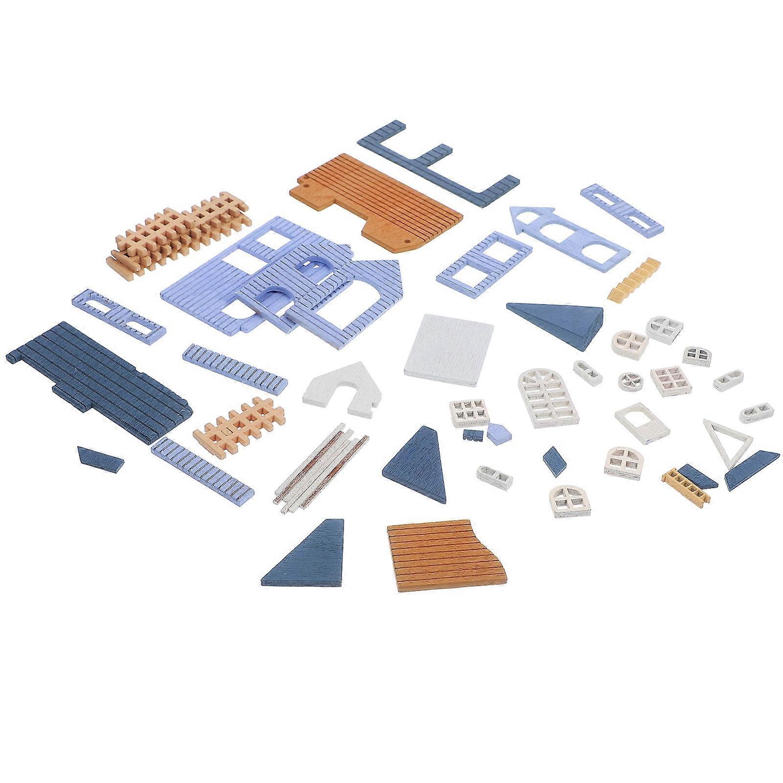 DIY Mini House Ornament with Smooth Wood Surface Blue Color for Home Use 7 inch