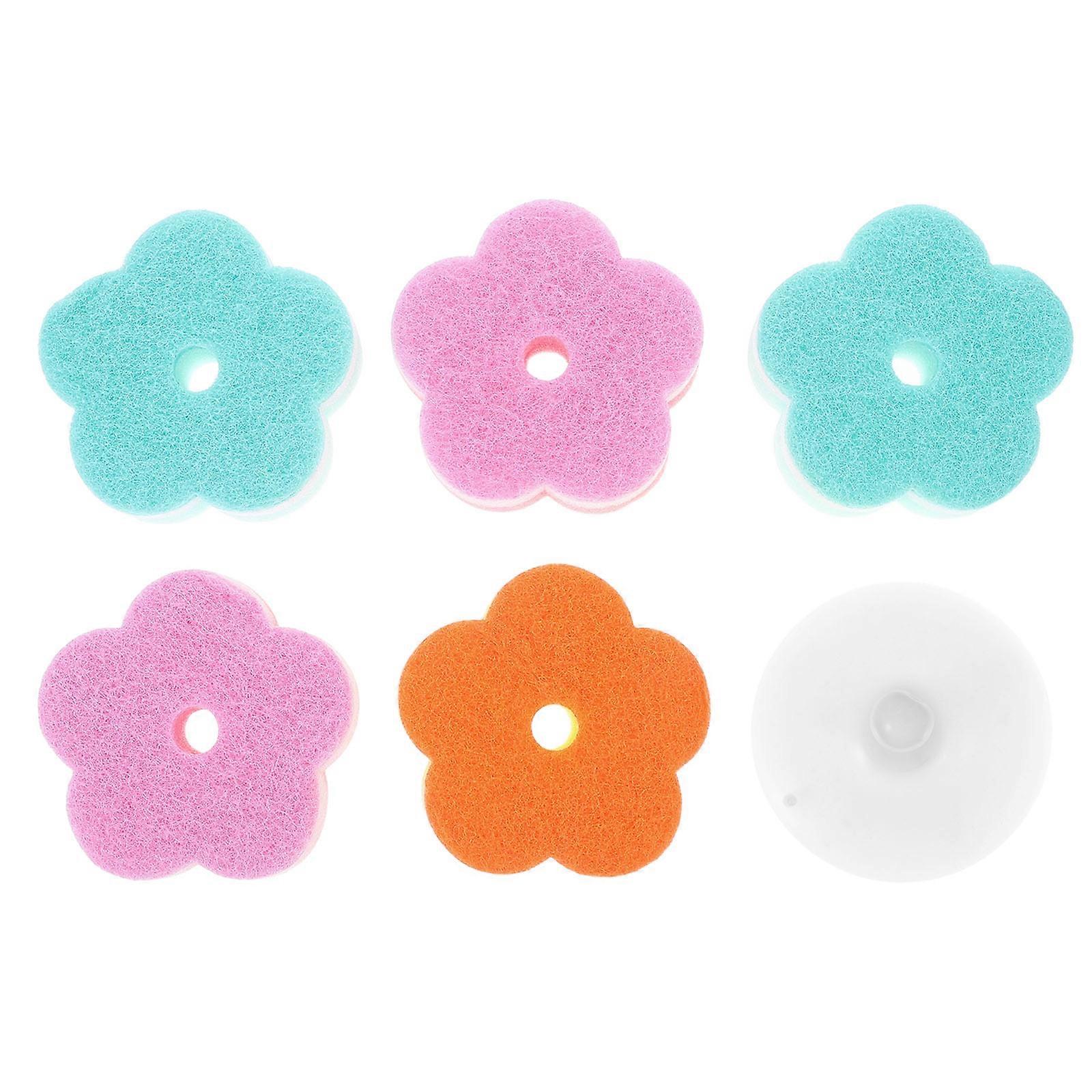 Assorted Color Flower Shape Sponge for Dishwashing 5Pcs Multi-Purpose Scrub Sponges